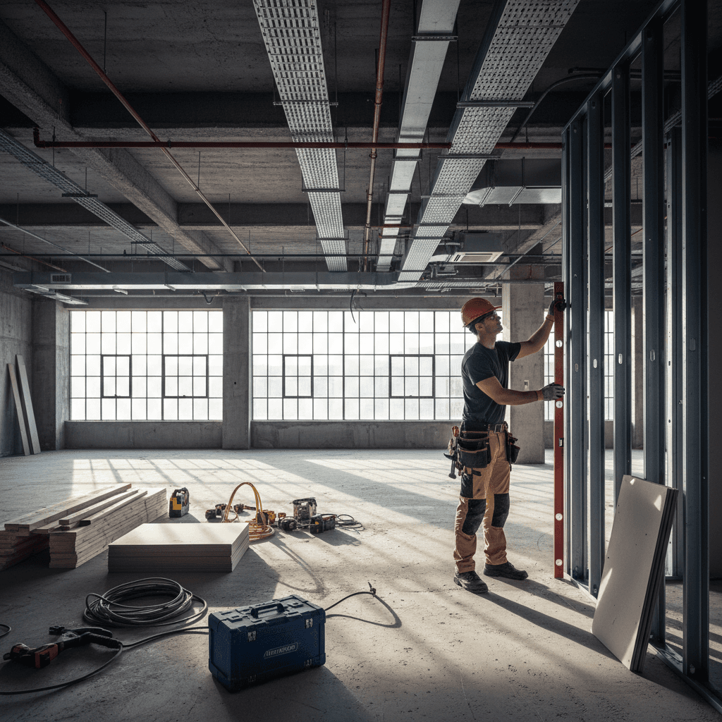Commercial office renovation framing and construction